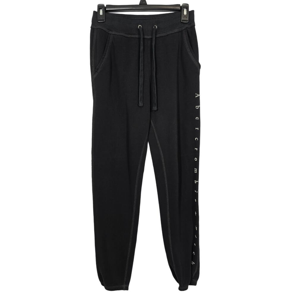 Vintage Abercrombie & Fitch Womens Spellout Joggers Black Size S Y2K Soft Fleece